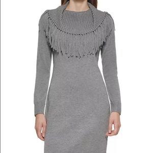 Boston Proper Fringe-Yoke Sweater Dress